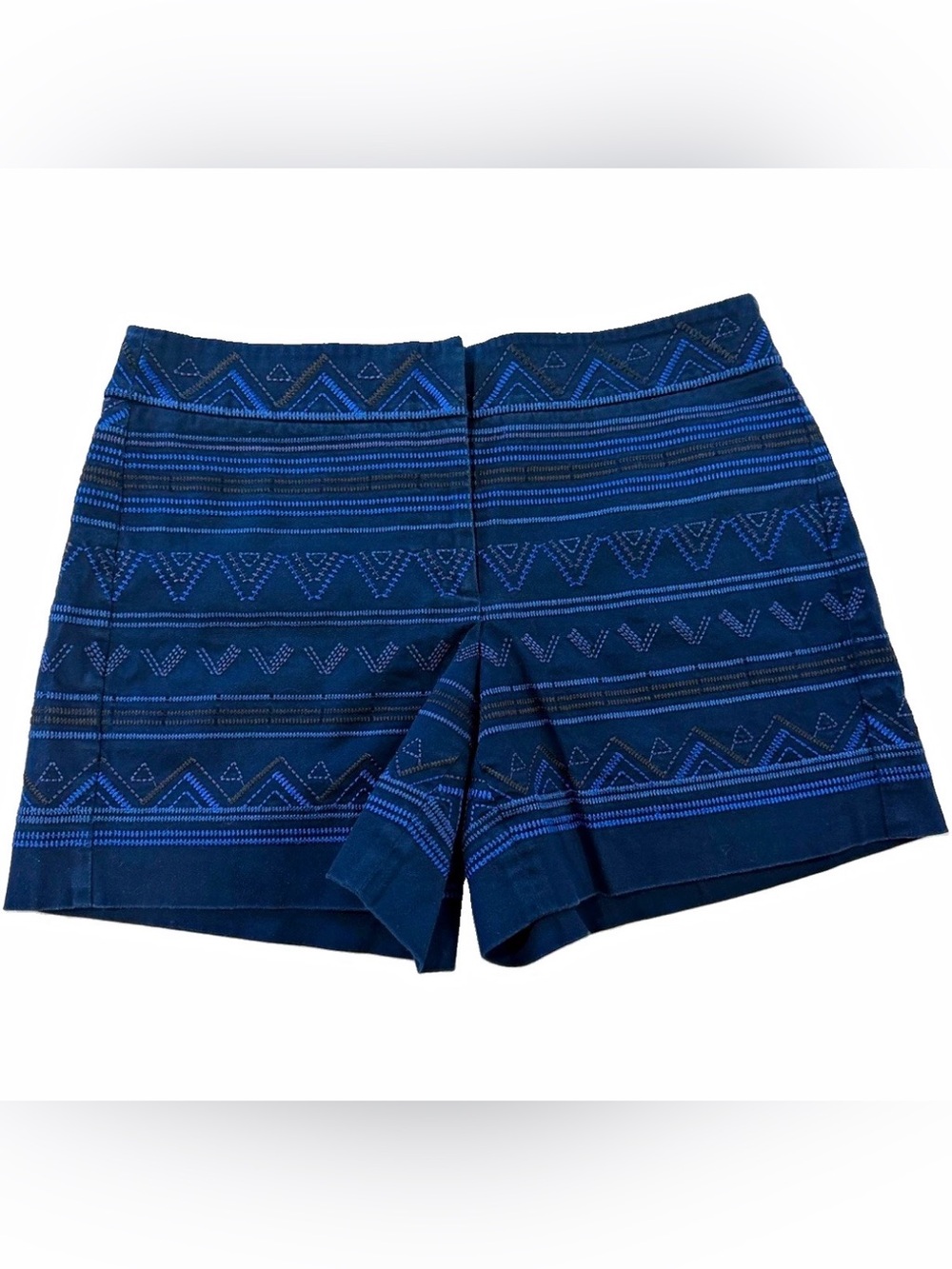 White House Black Market Women’s Blue Chino Geometric Mid Rise Stretch Shorts 4